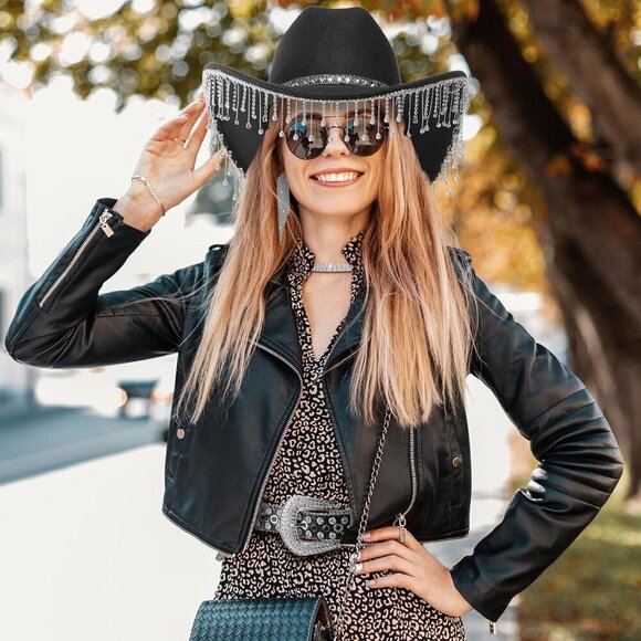 Cowgirl Hat Rhinestones Jewelry Set Western Party Accessory for Women